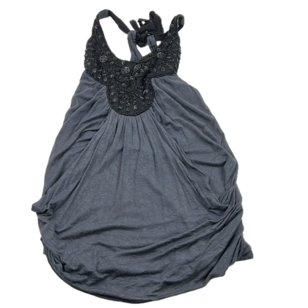 2b bebe charcoal flowy bedazzled rhinestone halter  tank top